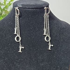 DIOR Silver-Tone Letter Drop Chain Earrings